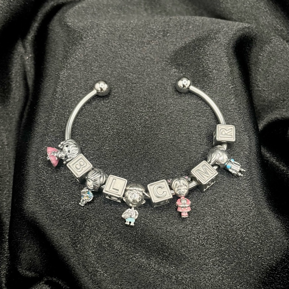 Linx Open Bangle Charm Bracelet with Children and Initials Charms